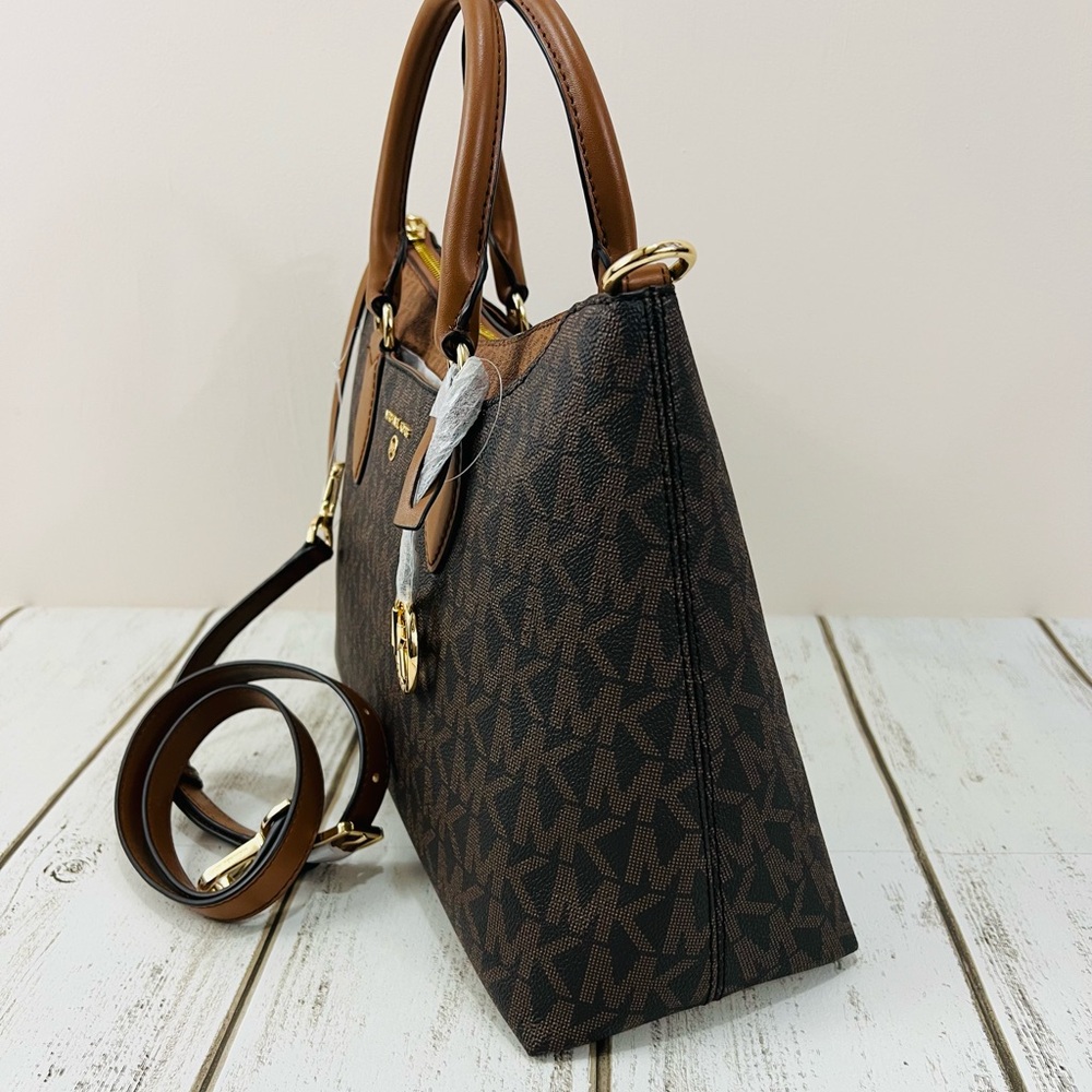 Michael Kors Signature Logo Austen Medium Satchel Bag Purse - Picture 4 of 11